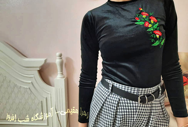 گلدوزی نیلوفر روی لباس- زهرا مقیمی