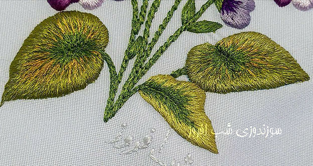سایه روشن دوزی برگ- سوزندوزی شب افروز