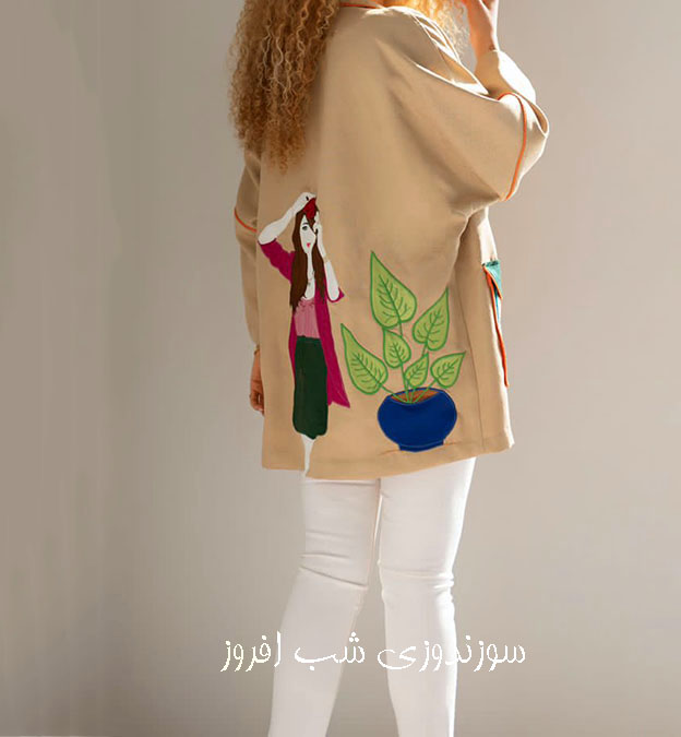 اپلکه دوزی دختر و گلدان- سوزندوزی شب افروز